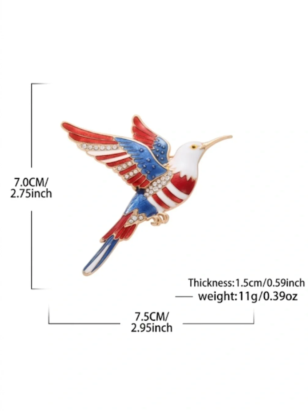 NWT Patriotic USA Flag Bird Brooch Pin Red White Blue Crystal Enamel
